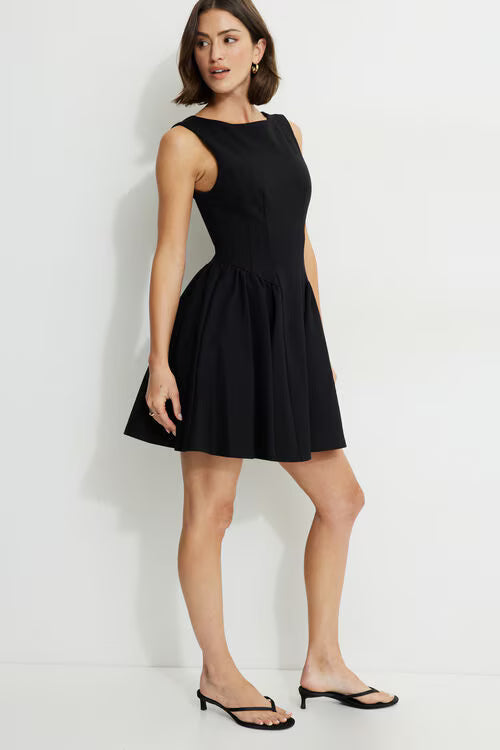 Kerina Flared Ponte Mini Dress-Jet Black