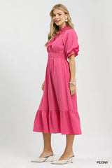 Umgee Ruffle V-Neck Midi Dress