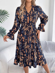 Floral Print Ruffle Hem Flounce Sleeve A-Line Dress