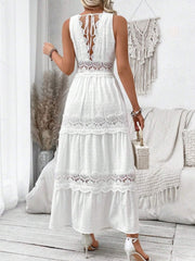 Full Size Lace Tied Swiss Dot Sleeveless Maxi Dress Plus Size