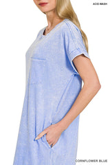 Zenana Washed Exposed Seam Short Sleeve T-Shirt Dress