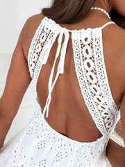 Eyelet Lace V-Neck Mini Dress