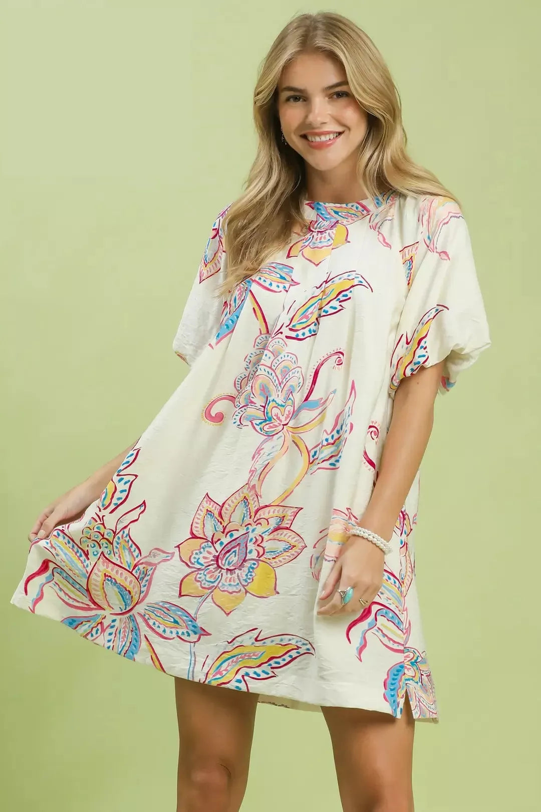 Umgee Boho Floral Print Mini Dress with Pockets