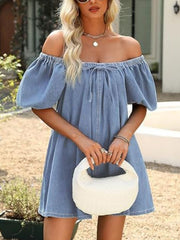 Off-Shoulder Tie-Front Denim Dress