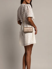 Textured Ruched Surplice Short Sleeve Dress