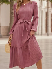 Tie Waist Tiered Midi Dress
