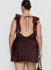 Kamillah Frill Mini Dress Burgundy Polka Dot Curve