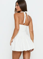Esatora Halter Flare Mini Dress White