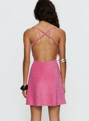 Melamie V Neck Mini Dress Pink Shimmer