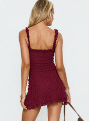 Steffi Frill Lace Mini Dress Burgundy