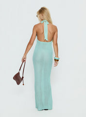 Nalanie Halter Crochet Maxi Dress Aqua