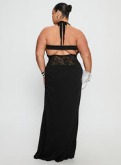 Adalyne Lace Halter Maxi Dress Black Curve