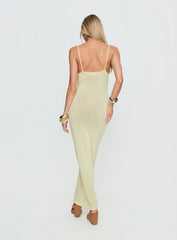 Cinderella Knit Floral Detail Maxi Dress Lemon Yellow