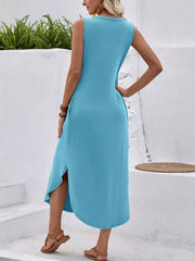 Casual Sleeveless V-Neck Pocket Midi Dress
