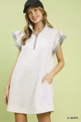 Umgee Zip-Neck Flutter Sleeve Dress
