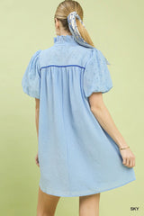 Umgee Puff Sleeve Textured Babydoll Dress