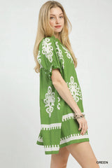 Umgee Two Tone Border Print Mini Dress