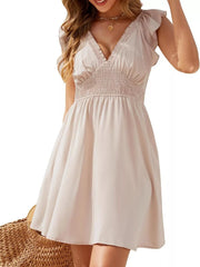 V-Neck Smocked Waist Mini Dress