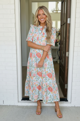Lunch at the Museum Floral Midi Dress in Sky Blue