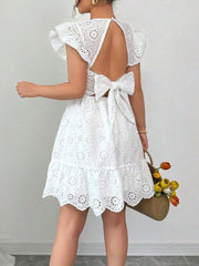 Eyelet Ruffle Sleeve Mini Dress