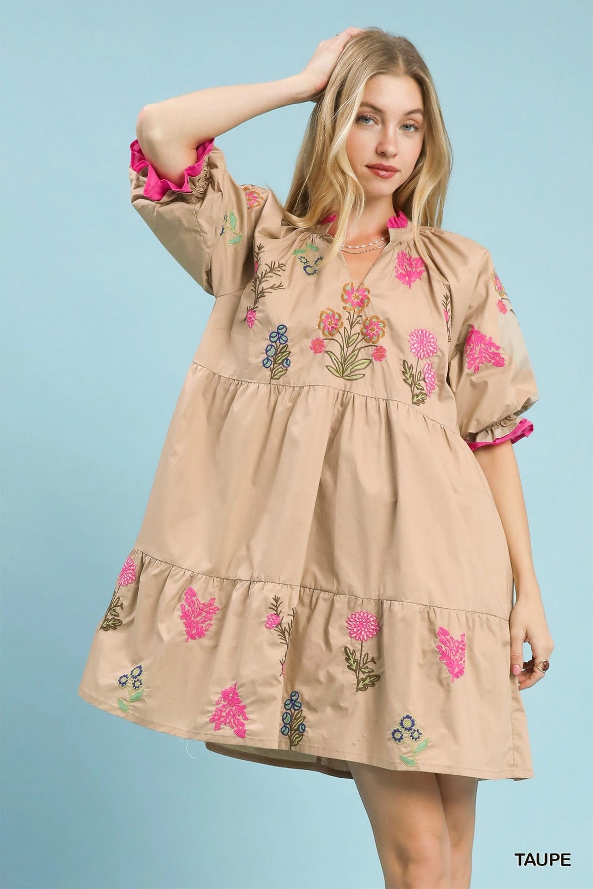 Umgee Embroidered Floral Tiered Dress