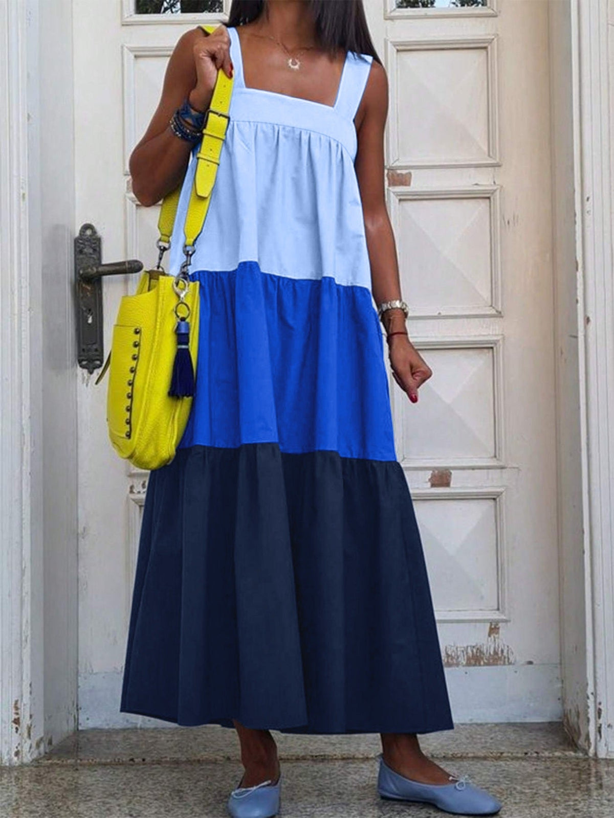 Color Block Wide Strap Dress
