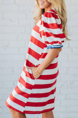 Striped Puff Sleeve Casual Mini Dress