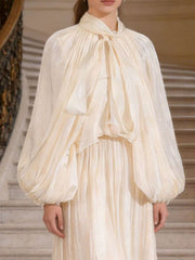 Tie Front Balloon Sleeve Midi Dress