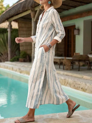 Striped Button-Down Midi Dress