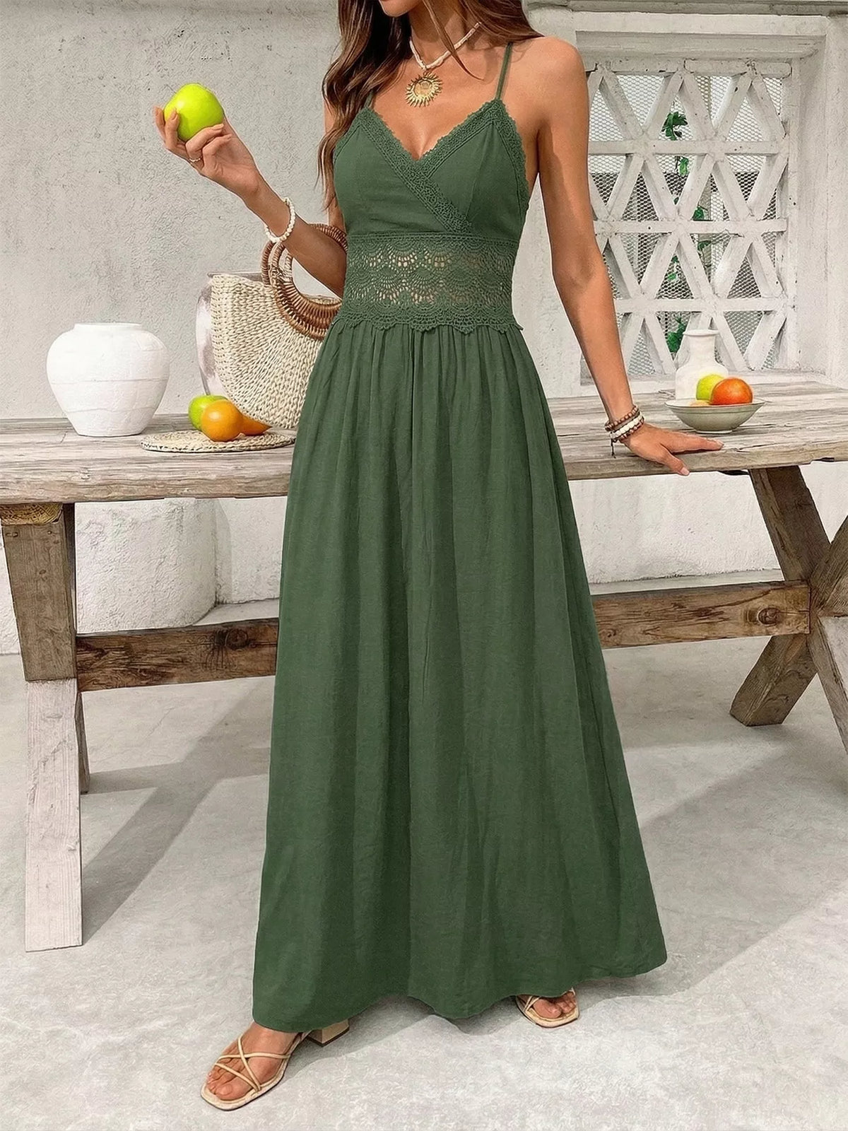 Lace Trim Spaghetti Strap Maxi Dress