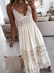 Full Size Bohemian Crochet Trimmed Cami Dress with Tassel Trim Plus Size