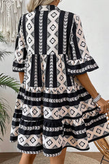 Geometric Print Ruffle Hem Mini Dress