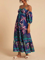 Tropical Print Spaghetti Strap Maxi Dress