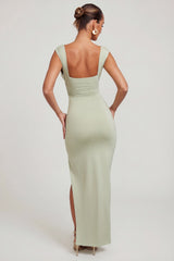 High Split Plunge Neck Maxi Dress in Sage