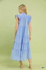 Umgee Seersucker Ruffle Sleeve Tiered Midi Dress