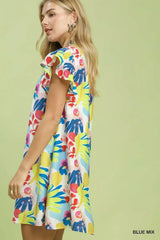 Umgee Ruffled Botanical Print Mini Dress