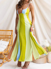 Color Block Spaghetti Strap Maxi Dress