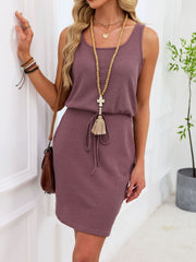 Casual Sleeveless Drawstring Waist Knit Dress