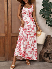 Floral Print Tie Strap Maxi Dress
