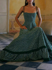 Checkered Spaghetti Strap Maxi Dress