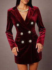 Velvet Double-Breasted Blazer Dress