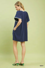 Umgee Linen Trim Tunic Dress
