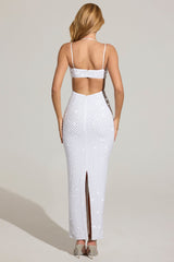 Embellished Cowl-Neck Maxi Dress in White