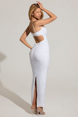 Embellished Cowl-Neck Maxi Dress in White
