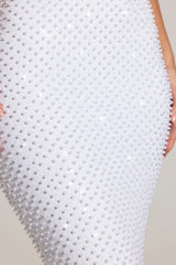 Embellished Cowl-Neck Maxi Dress in White