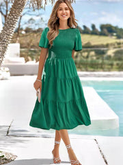 Smocked Short Sleeve Tiered Dress