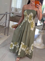 Floral Print Smocked Tube Maxi Dress