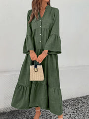 Button Front Tiered Midi Dress