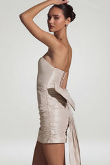 Satin Bow-Detail Strapless Mini Dress in Ivory
