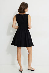 Kerina Flared Ponte Mini Dress-Jet Black